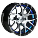 (1) Golf Cart GTW Pursuit 12 inch Machined and Blue Wheel With 3:4 Offset