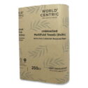 1PC World Centric 100 Percent PCW Recycled Paper Towels, 1-Ply, 9 x 9, Natural, 250/Pack, 16 Packs/Carton