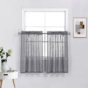 1 Set of Kitchen Curtains Faux Linen Textured Light Filtering Tier Window Treatment Curtains for Small Windows, Gray, 36