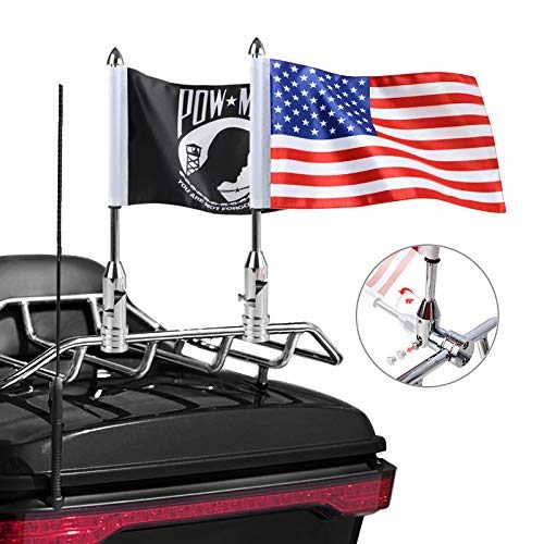 2 Pack Motorcycle Flag Pole Fold Down 90° with American Flag and Pow-mia Flag 6.7'' x 10.2'' Flag Pole Holder...