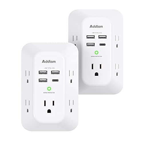 2 Pack USB Wall Charger Surge Protector, 5 Outlet Extender with 4 USB Charging Ports ( 1 USB C Outlet)...