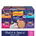 (24 Pack) Friskies Gravy Wet Cat Food Variety Pack, Stuf'd & Sauc'd With Chicken, Salmon & Shrimp, Tuna & Turkey,...