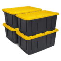 27-Gallon Heavy Duty Storage Container with Snap-Tight Lid, (14.3”H x 20.6”W x 30.6”D), Weather-Resistant and Stackable Organization Box Tote with...