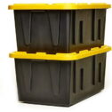 27 Gallon Capacity Flip Lid Stackable Heavy Duty Tough Storage Container Tote, Black Base with Yellow Lid (2 Pack)