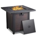 28 inch Propane Fire Pit, Fire Pit Table with Lid, 6.6 Pounds Lava Stone 50000 BTU Auto-Ignition Gas Fire Pit...