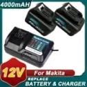 2Pack Battery 12V 4.0Ah with Charger DC10WD Set, Replace for 12V Makita Battery BL1021B BL1016 BL1041B 197339-1 197406-2 BL1040 BL1040B...