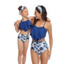 2Pcs Family Matching Swimsuit Parent-Child Mother Daughter Women Kids Girl Bikini Leaf Flower Swimwear Beachwear Swimming Costumes+Swim Briefs Bathing Suit...