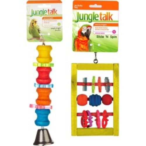 2x Jungle Talk Wooden Jingle Acrylic/slide N' Spin Activity Toy For Medium Birds - Multi - One Size
