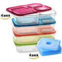 3-Compartment Lunch Boxes Reusable Meal Prep Food Containers with Ice Packs by PomPerfect (Set of 4)