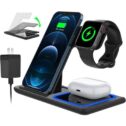 3 in 1 Wireless Charger, Qi-Certified Fast Charger Pad Stand Charging Station Dock for iWatch Series SE 6/5/4/3 Airpods for...