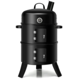 Costway 3-in-1 Portable Round Charcoal Smoker Vertical BBQ Grill Built-in Thermometer AT WALMART