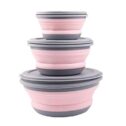 3 PCS Portable Collapsible Food Container Folding Bento Box Bowl, Lunch Boxes With Lid, Made of Silicone, Drop Resistant (Red)