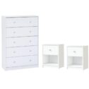3 Piece Chest and Nightstand Bedroom Set in White