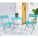3-Piece Steel Patio Bistro Set, Folding Outdoor Patio Furniture Sets, Table and Chairs for Porch Balcony, Blue