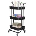 3-Tier Rolling Utility Cart with Handle Multi-Purpose Storage Cart Organizer with 4 Wheels