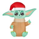 3.5 ft. H x 3.5 ft. W Air blown Stylized Sitting Grogu Baby Yoda with Santa Hat Christmas Inflatable with...