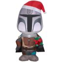 3.5 ft. Tall X 1.5 ft. Wide Christmas Inflatable Airblown-Mandalorian with Santa Hat and Present-SM-Star Wars
