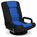 360-Degree Swivel Gaming Floor Chair w/ Armrest Handles Foldable Adjustable Backrest - Blue