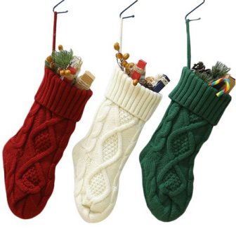 3PCS 14.57'' Christmas Stocking Knitting Hanging Stocking Christmas Gift Bag Candy Bag...