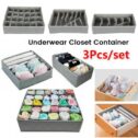3Pcs/set Bamboo Canvas Organizer Storage Box Container Drawer Divider Lidded Closet Boxes for Underwear Tie Bra Socks