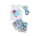 3PCS Toddler Kids Baby Girls T-shirt Vest Tops+Pants Outfits Summer Clothes Set 12-18 Months