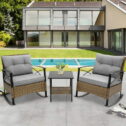 3 Piece Patio Rocking Bistro Set, PE Rattan Rocking Chairs Set of 2 and Steel Side Table, Outdoor Furniture Conversation...