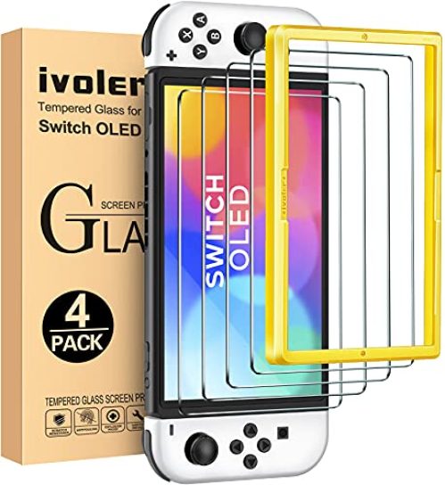 [4 Pack] iVoler Tempered Glass Screen Protector Designed for Nintendo Switch OLED Model 2021 with [Alignment Frame]Transparent HD Clear[Updated Version]Screen...
