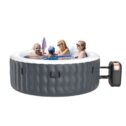 4 Person Inflatable Hot Tub Spa Portable Round Hot Tub with 108 Bubble Jets Grey