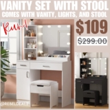 MAKEUP VANITY WITH LIGHTS AND STOOL ONLY $109 – LOWEST PRICE EVER