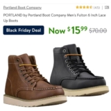 $15.99 PORTLAND by Portland Boot Company Men’s Fulton 6 Inch Lace Up Boots