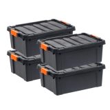 47 qt. Heavy Duty Plastic Storage Box in Black with Sturdy Lid 4-Pack on Sale At The Home Depot