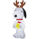 4' Gemmy Airblown Snoopy w/ Antlers and Woodstock w/ Santa Hat Yard Decoration 882089