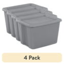 (4 pack) Sterilite 18 Gallon Tote Box Plastic, Gray