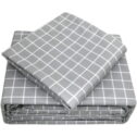 4 Pieces Microfiber Flannel Sheet Set, Full Size Grid Grey Color, Luxury Printed Flannel Bedding Sets, Deep Pocket