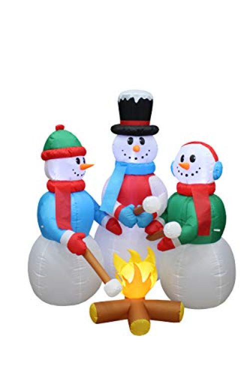 5 Foot Tall Huge Christmas Inflatable Snowmen Snowman Campfire Camping Roasting Marshmallows LED Lights Outdoor Indoor Holiday Decorations Blow up...
