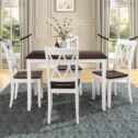 5 Piece Dining Table Set, Modern Kitchen Table Sets with Dining Chairs for 4, White Heavy Duty Wooden Rectangular Dining...