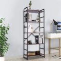5-Tier Shelf Bookcase Storage Shelves, Open Wood Storage Shelf, Industrial Furniture for Bedroom Living Room Office, Clearance Sale, Retro Brown