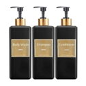 500ml/16.9oz Shampoo Dispenser Press Pump Bottle with Gold Waterproof Labels Bathroom Shampoo Conditioner Body Wash Bottles black