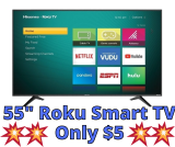 Walmart Clearance Hisense 55″ Roku Smart TV Only $5 (Was $309)