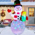 5FT Christmas Inflatables Snowman Outdoor Yard Decor with Rotating LED Lights Christmas Blow Up Decoration Garden