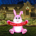 5ft Easter Inflatable Bunny Outdoor Yard Decor with LED Lights Easter Blow Up Decoration Garden
