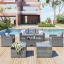 6-pieces Outdoor Patio Furniture Set, All-Weather Patio Outdoor Dining Conversation Sectional Set with Coffee Table, Wicker Sofas, Ottomans, Removable Cushions...