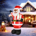 7 FT Lighted Christmas Inflatable Decoration, Inflatable Black Santa Claus Holding Gift, Funny Blow Up Yard Decorations with Built-in LED...