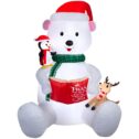 8.99 ft. H x 6.73 ft. W Airblown Polar Bear Reading to Friends Christmas Inflatable with LED Lights