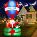 9Ft Christmas Inflatables Outdoor Decorations, LED Lighted Santa Inflatables Decorations, Christmas Gift Box with Giant Balloon Yard Decoration