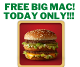 FREE BIG MAC at McDonalds – TODAY ONLY!!