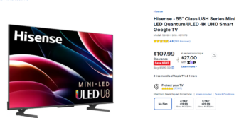 Best Buy TV Clearance – Hisense – 55″ Smart Google TV Only $108