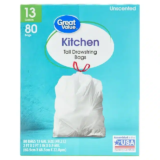 Great Value Kitchen Tall Drawstring Bags, 13 Gallon, 80 Count STOCK UP!