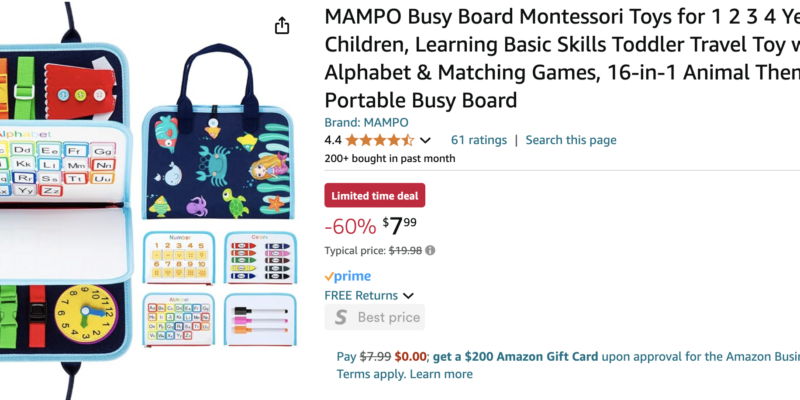 MAMPO Busy Board Montessori Toy Under $8!