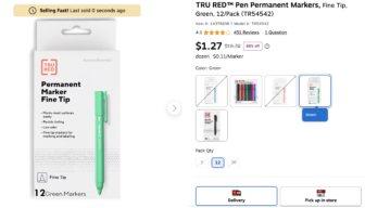Fine Tip Permanent Markers, Green, 12 – Pack Only $1.27